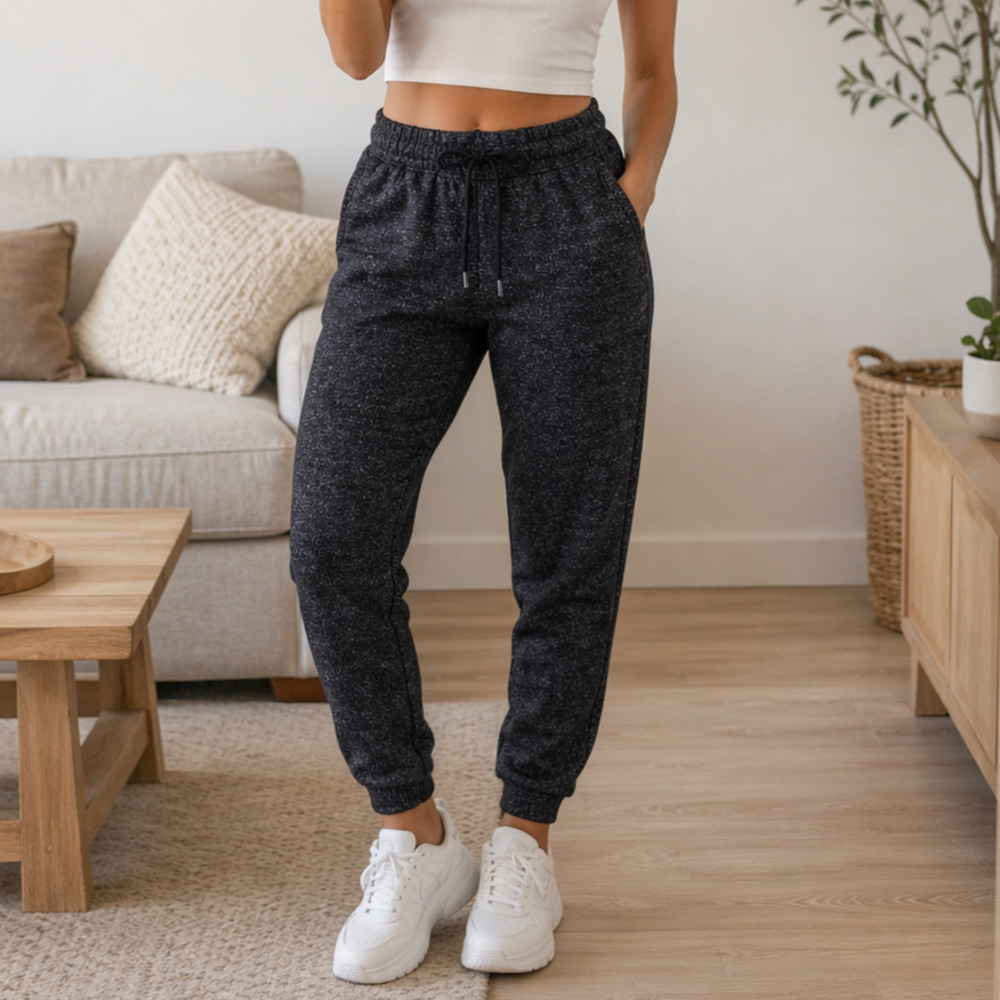Idealogy Metallic Fleece Joggers Women's Size M Black Pockets Casual Loungewear